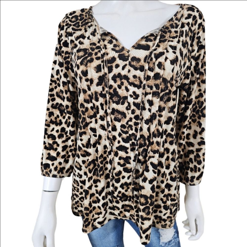 Ava James 3/4 Sleeve V-Neck Animal Print Tunic Size L
